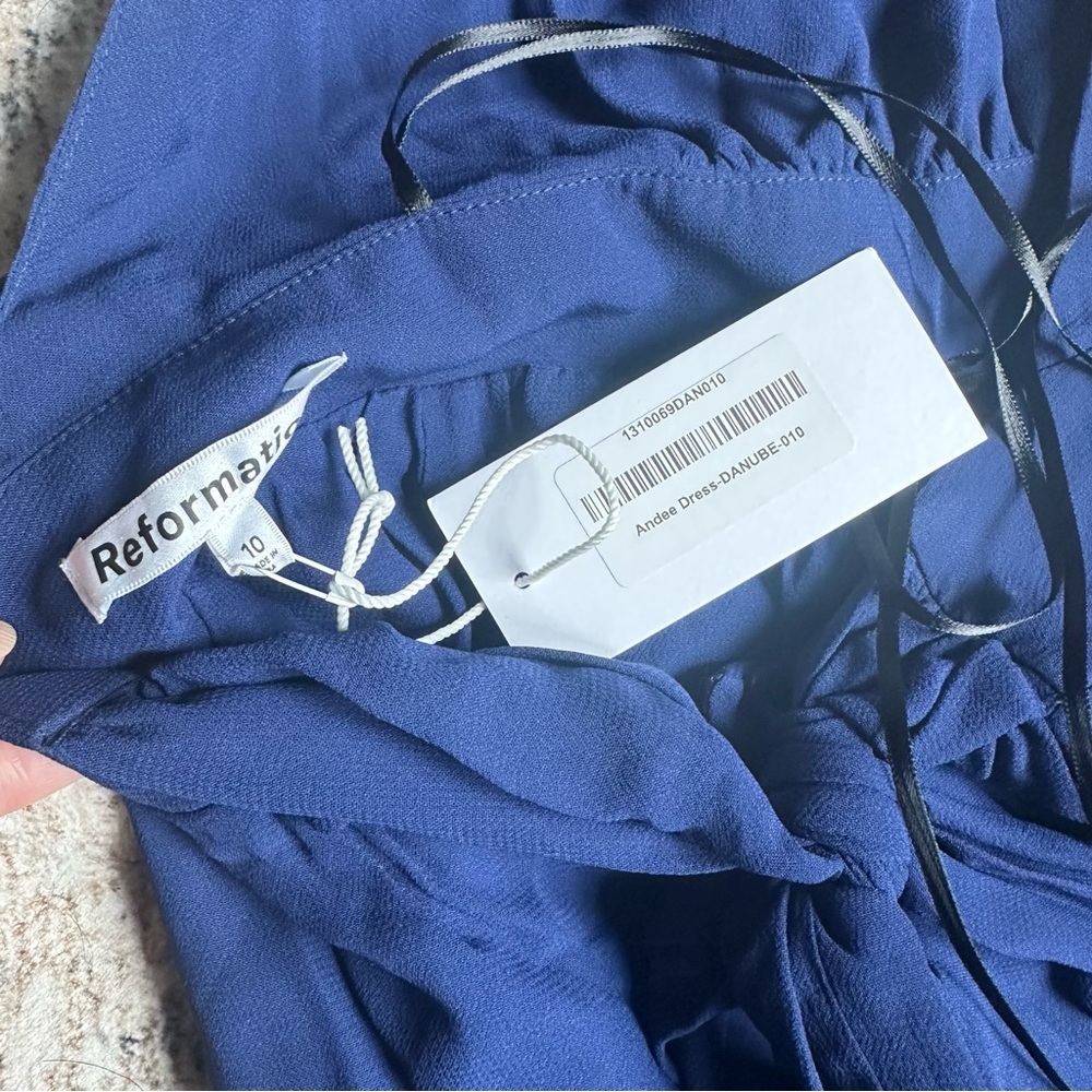 Reformation Andee Dress - Blue Halter Maxi Side Slit Size 10 - Picture 9 of 9